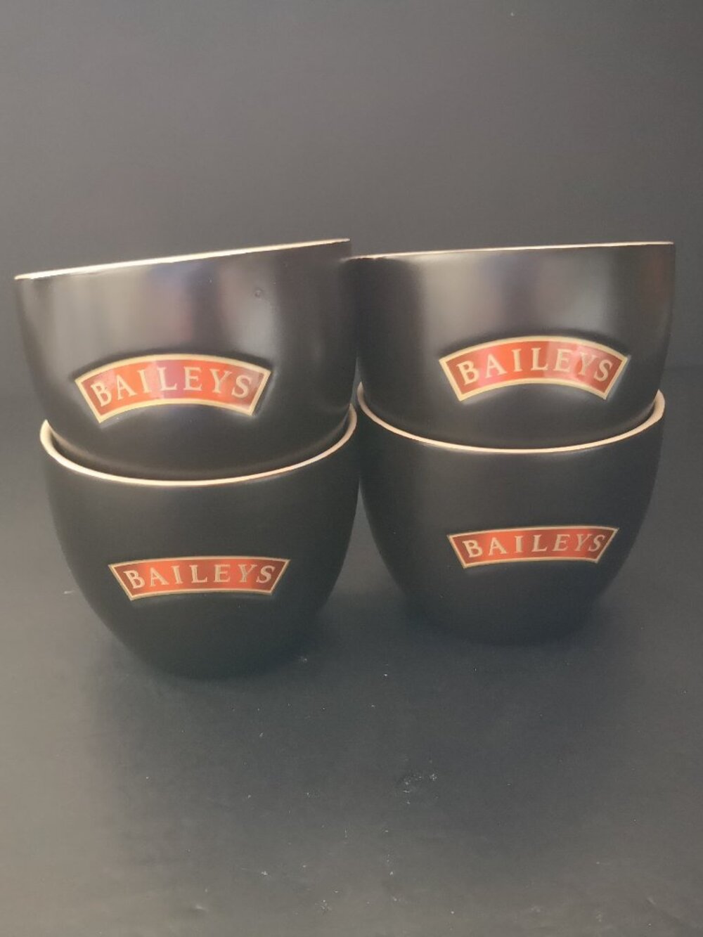 Bailey's Set of 4 Matte Black Exterior Irish Cream Ceramic Mugs / Beakers